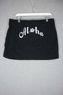 Black Knit Drawstring Mini Skirt with Aloha Graphic Back Made in USA Y2K